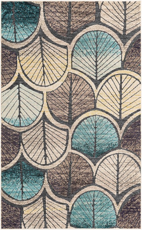 5' 3 x 8' Brice · Floral / botanical Outdoor Rug, gray blue ivory