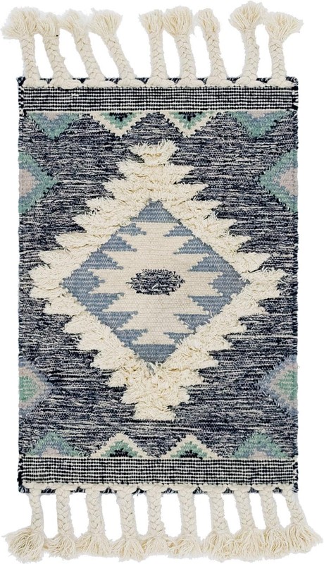 2' x 3' 1 Amaranth · Geometric diamond Wool Rug, navy and cream