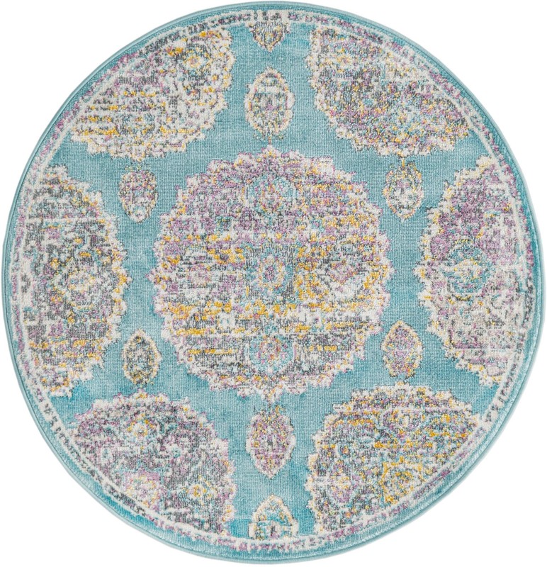3' 3 x 3' 3 Mather · Medallion rug, turquoise and gold