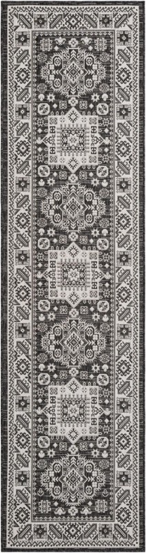 2' 7 x 10' Bellamy · Tribal medallion Outdoor Rug, charcoal and ivory