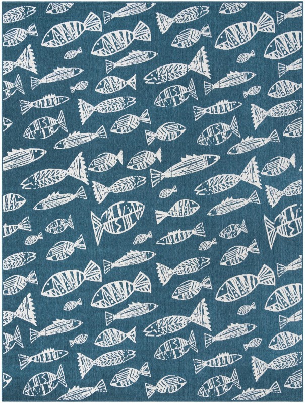 9' x 12' Thaddeus · Pictoral Outdoor Rug, blue
