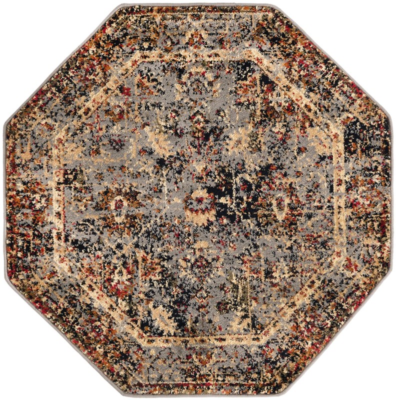 3' x 3' Buttercup · Distressed medallion rug, blue and beige