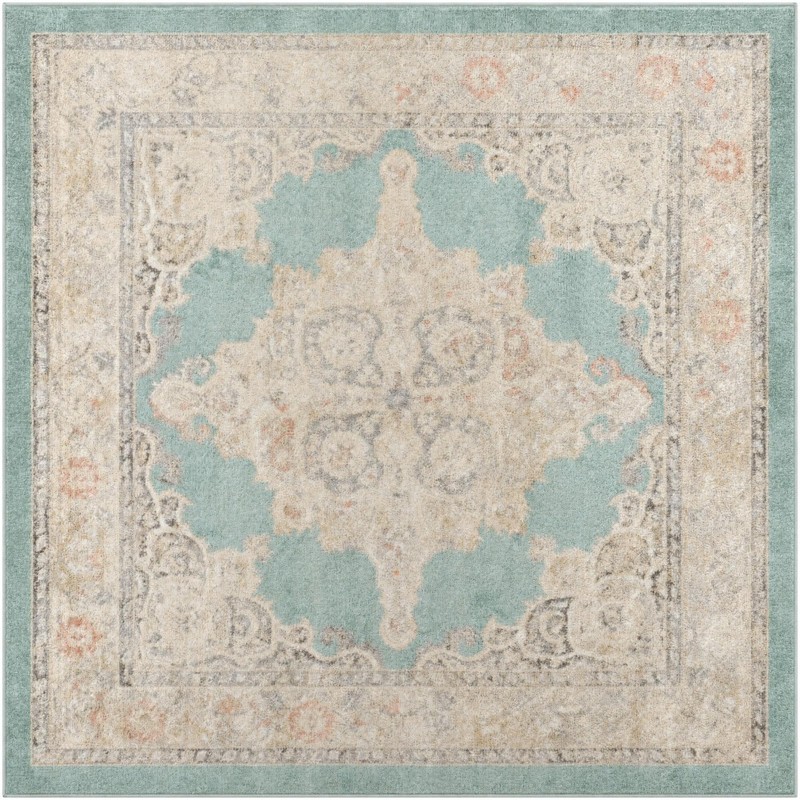 6' x 6' Selby · Border rug, aqua