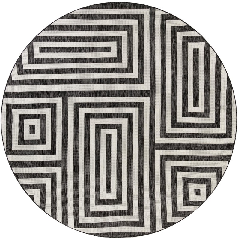 Cumberland · Geometric maze Outdoor Rug, black and white