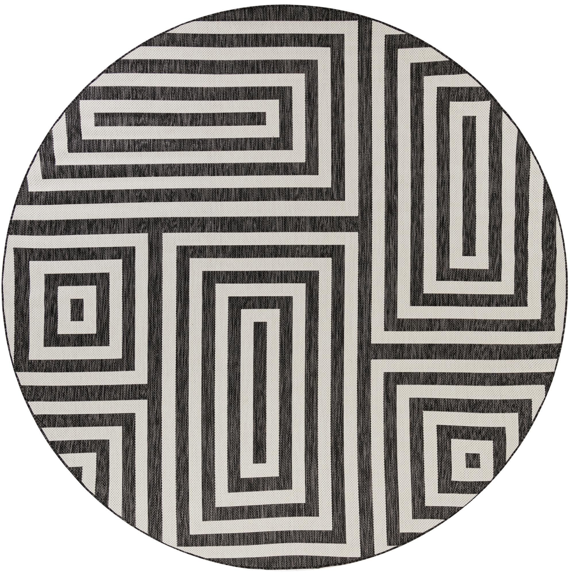 10' x 10' Cumberland · Geometric maze Outdoor Rug, black and white