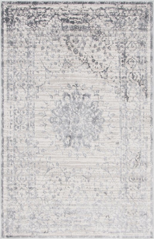 5' x 8' Stanhope · Distressed medallion rug, gray and beige