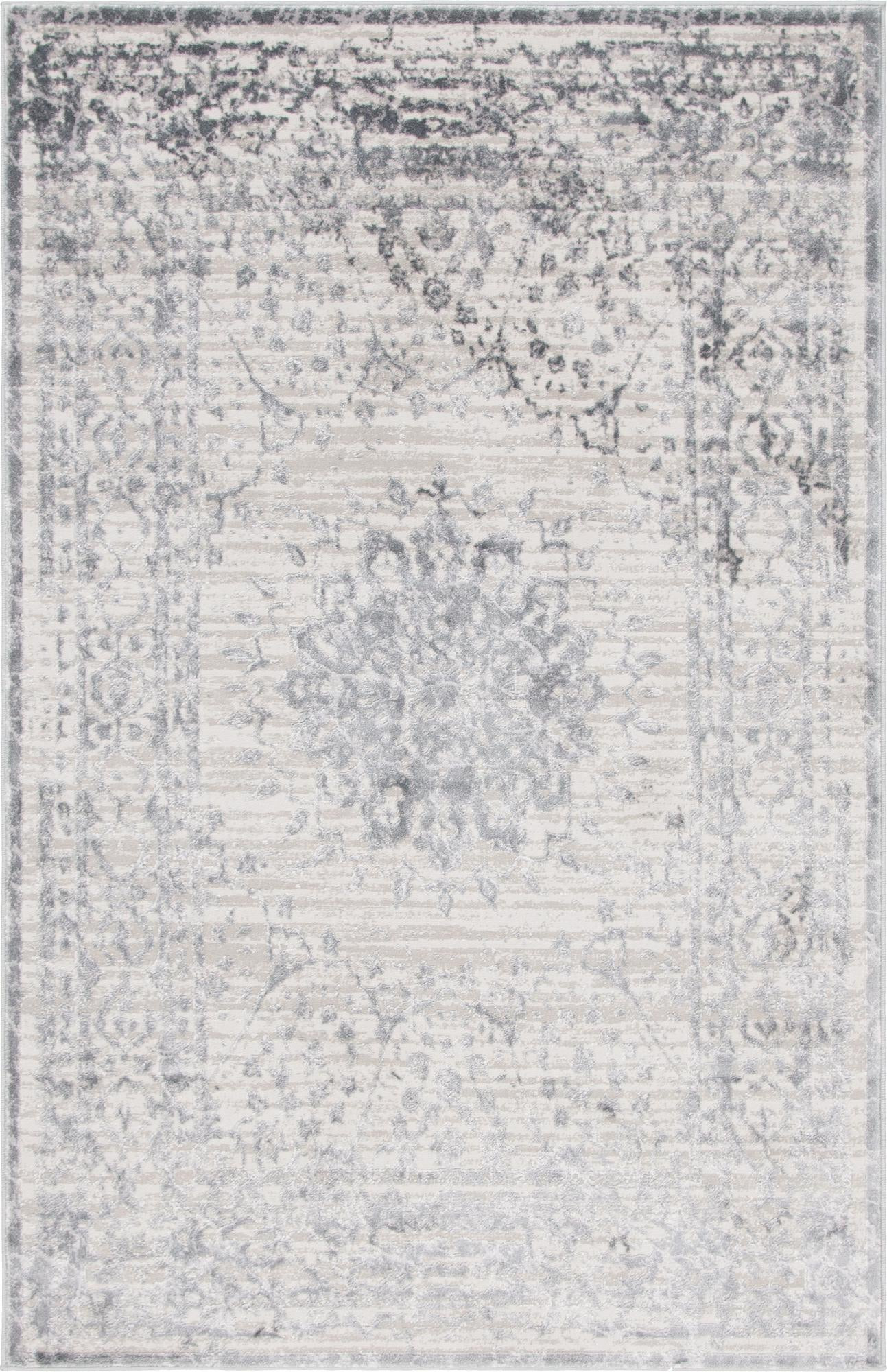 5' x 8' Stanhope · Distressed medallion rug, gray and beige