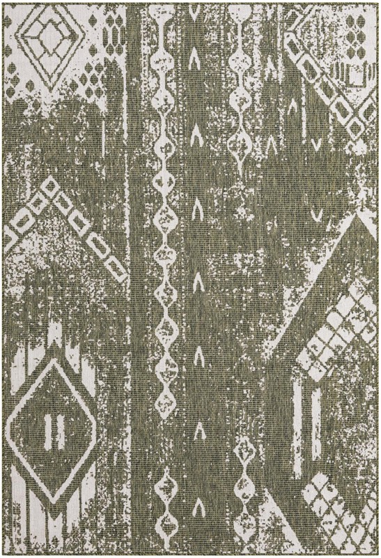 6' x 9' Wildman · Geometric Outdoor Rug, green and ivory