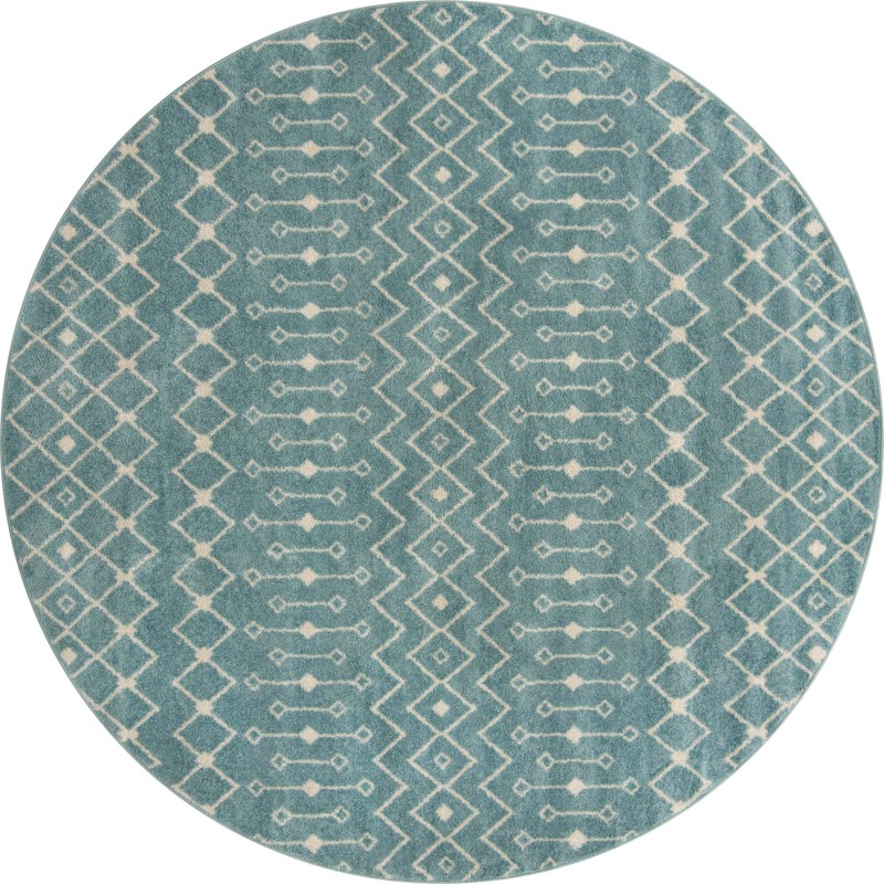 10' x 10' Boswell · Geometric trellis rug, aqua and ivory