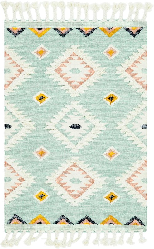4' 1 x 6' 1 Amaranth · Border Wool Rug, aquamarine