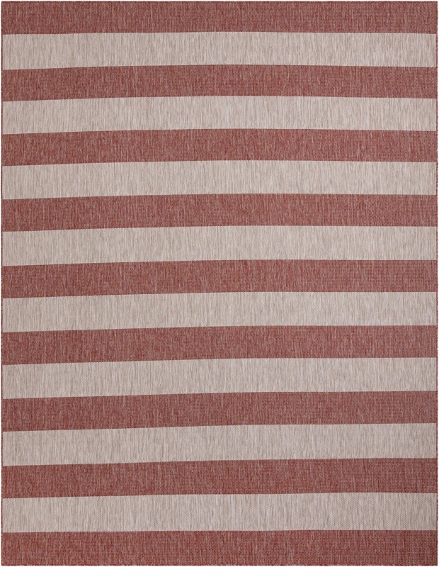 10' x 13' Dahlia · Striped Outdoor Rug, rustred
