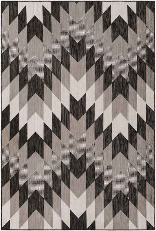 6' x 9' Morrell · Chevron Outdoor Rug, black and white