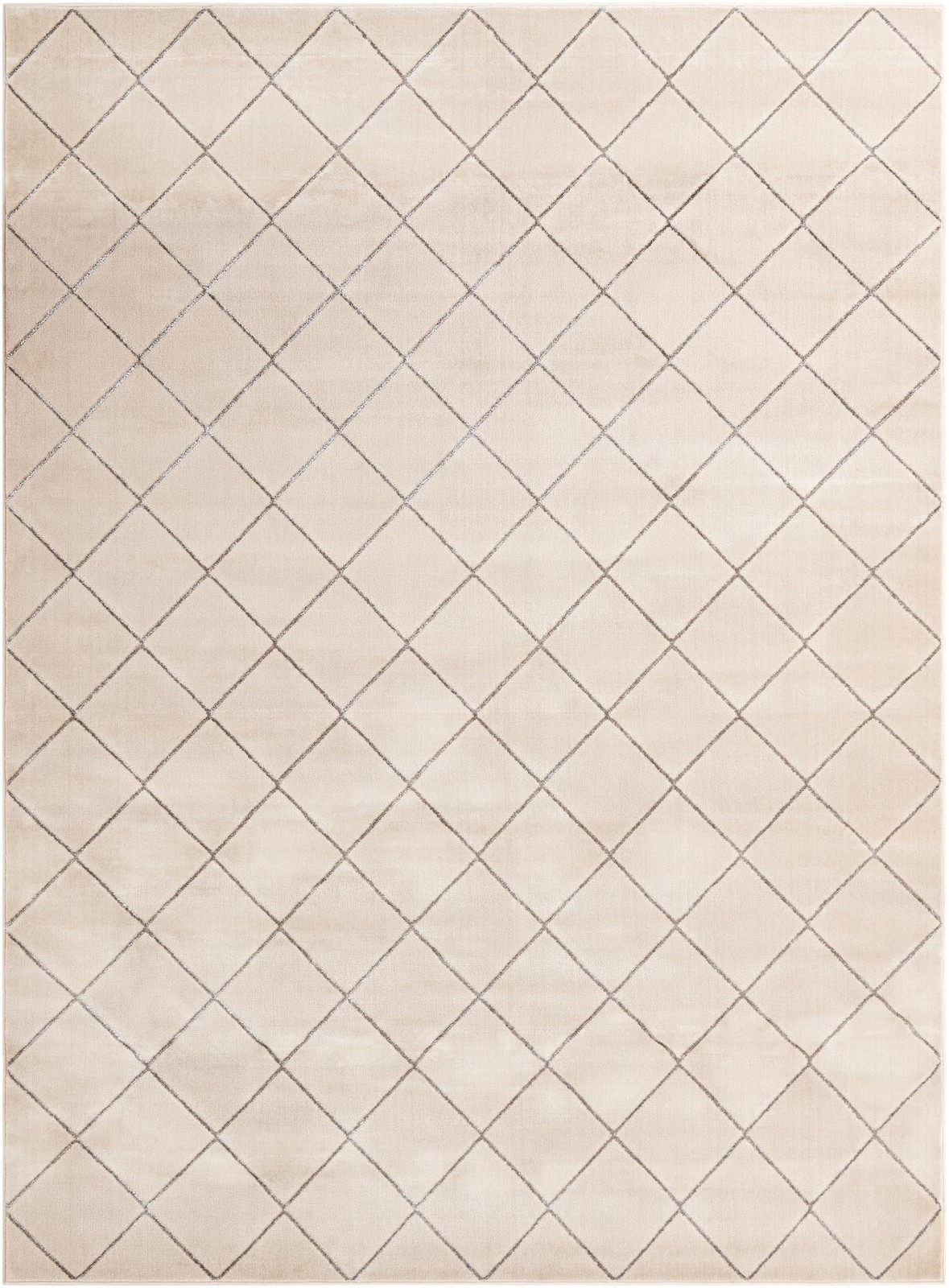 9' x 12' Gilchrist · Diamond lattice rug, ivory and grey