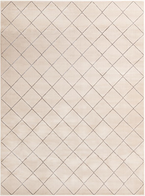 9' x 12' Gilchrist · Diamond lattice rug, ivory and grey