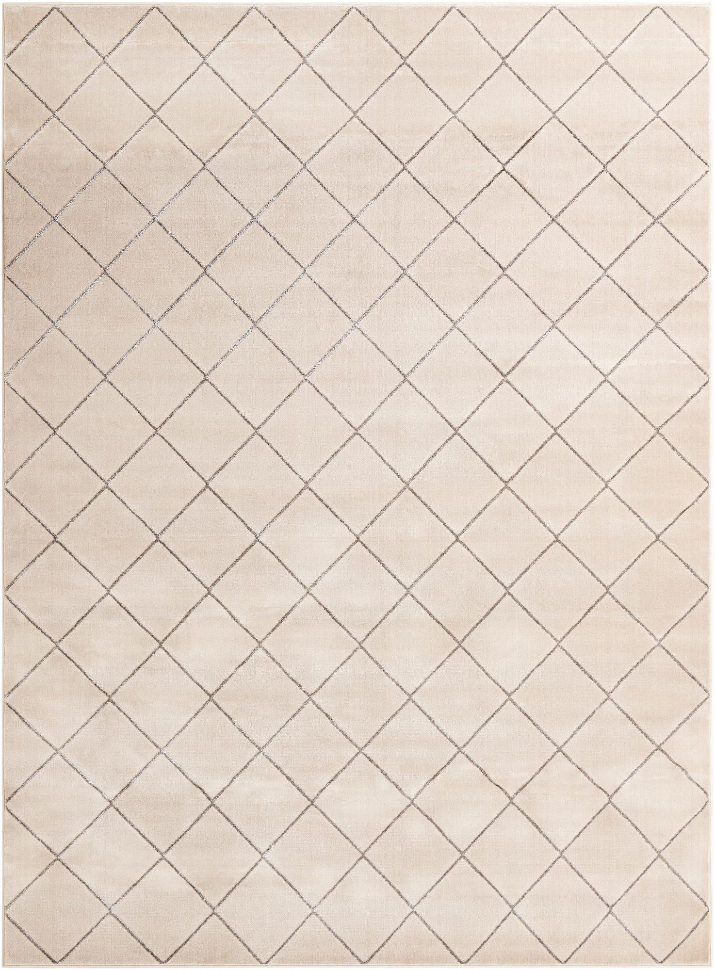9' x 12' Gilchrist · Diamond lattice rug, ivory and grey