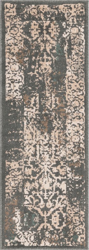 2' x 6' Maude · Distressed medallion rug, gray and beige