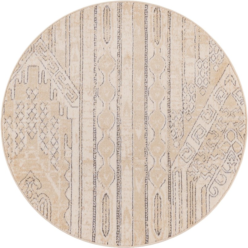 3' x 3' Cardinal · Tribal geometric rug, ivory and gray