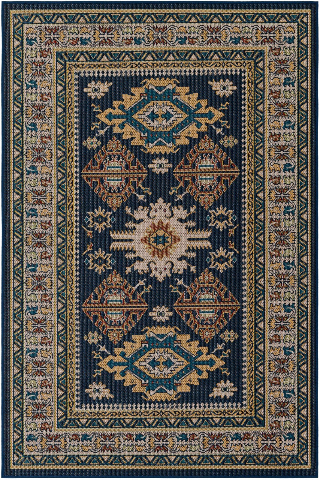 5' 3 x 8' Waxwing · Border Outdoor Rug, navy blue