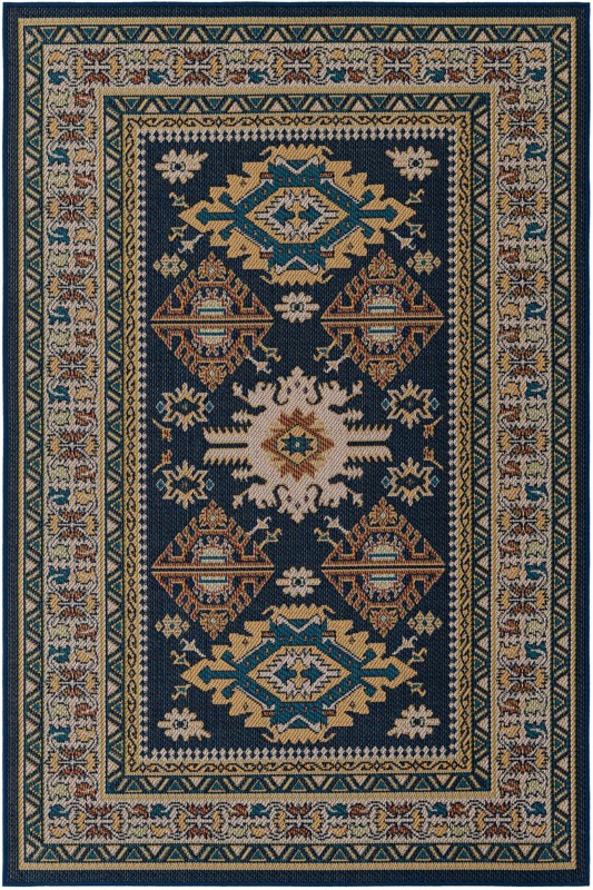 Waxwing · Border Outdoor Rug, navy blue