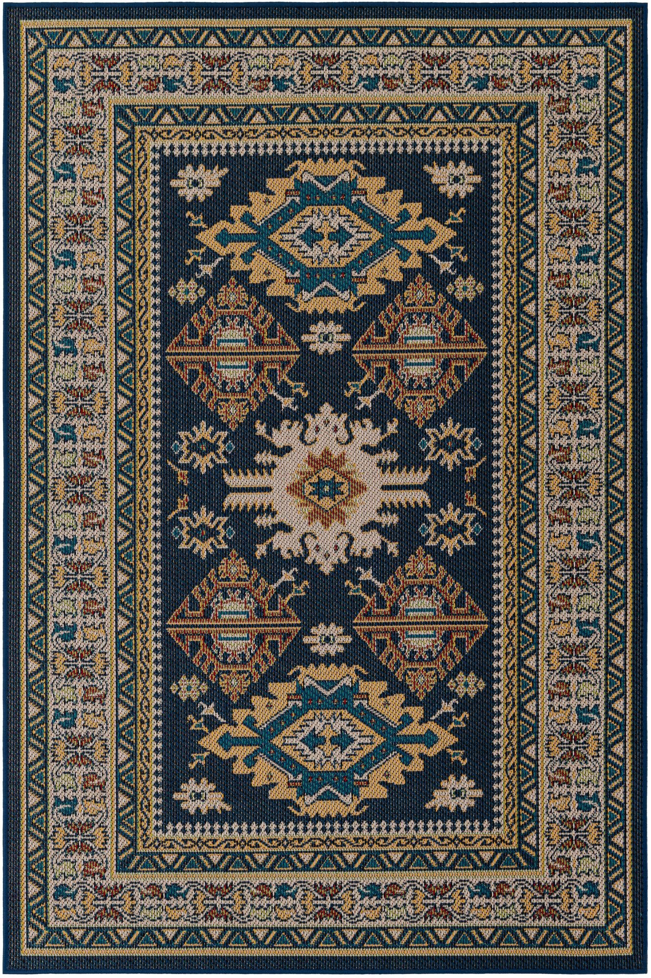 5' 3 x 8' Waxwing · Border Outdoor Rug, navy blue
