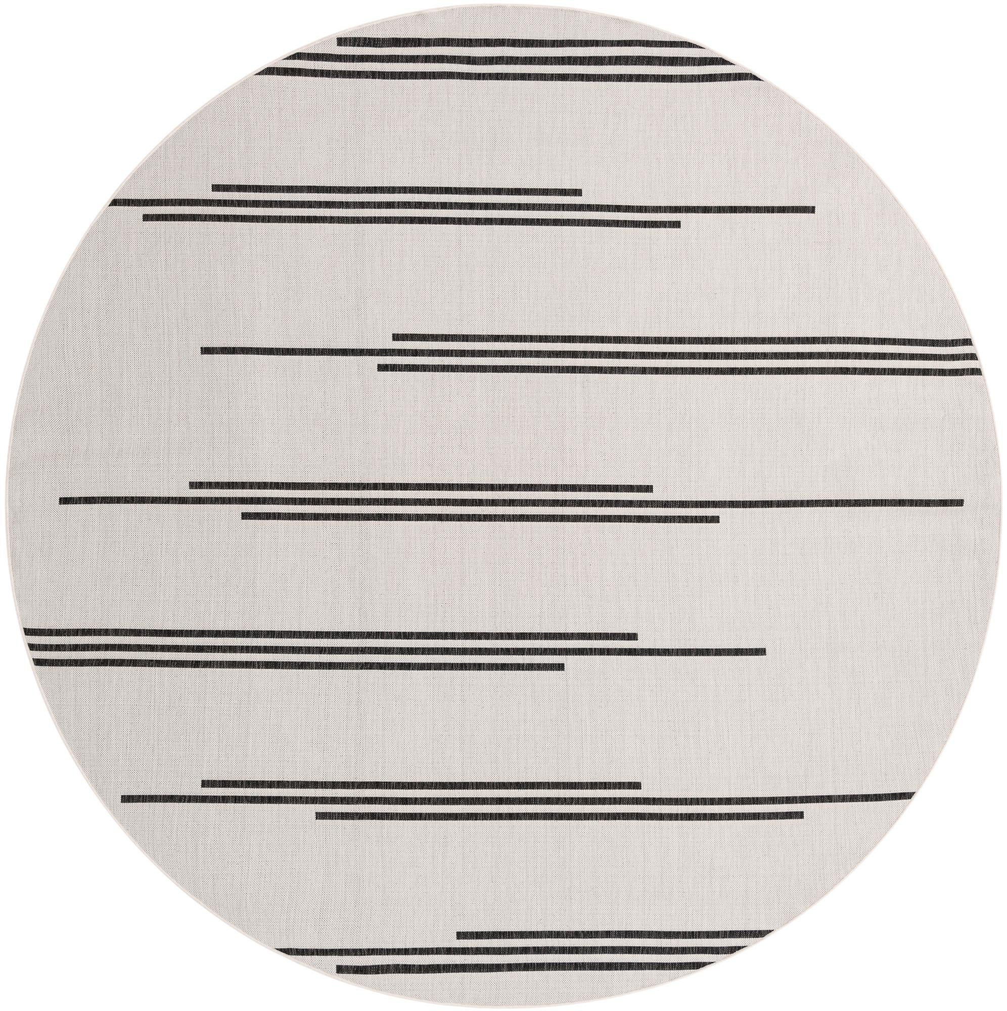 10' x 10' Farrow · Linear Outdoor Rug, black and white
