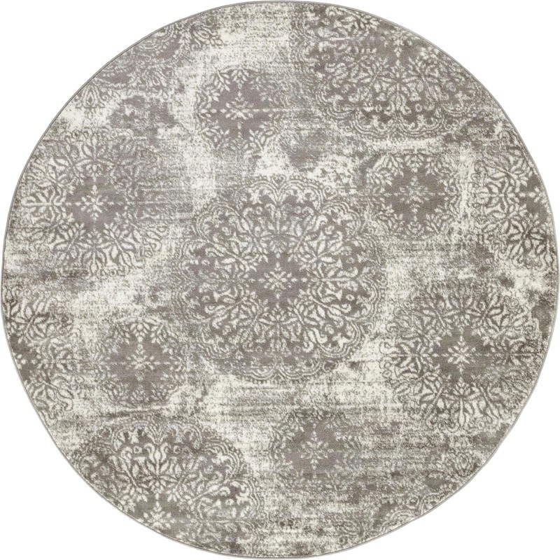 7' x 7' Blakemore · Distressed medallion rug, gray and ivory