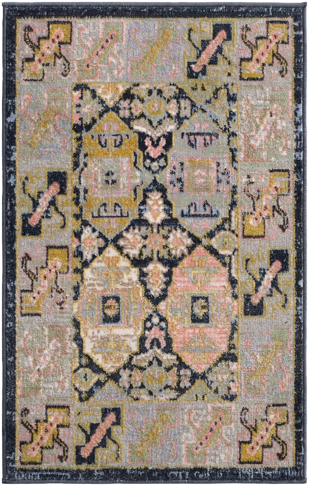 2' x 3' Orme · Geometric medallion Washable Rug, blue and green