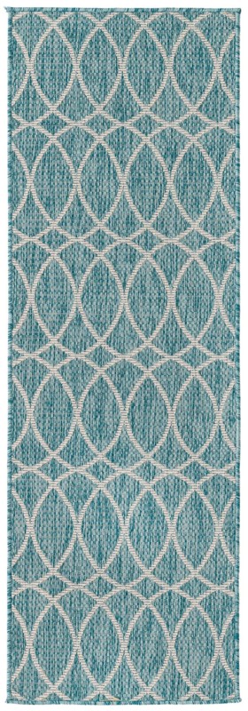 2' x 6' Atkins · Lattice Outdoor Rug, light aqua and ivory