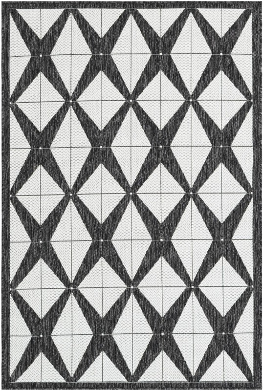 4' x 6' Whyte · Border Outdoor Rug, black and white
