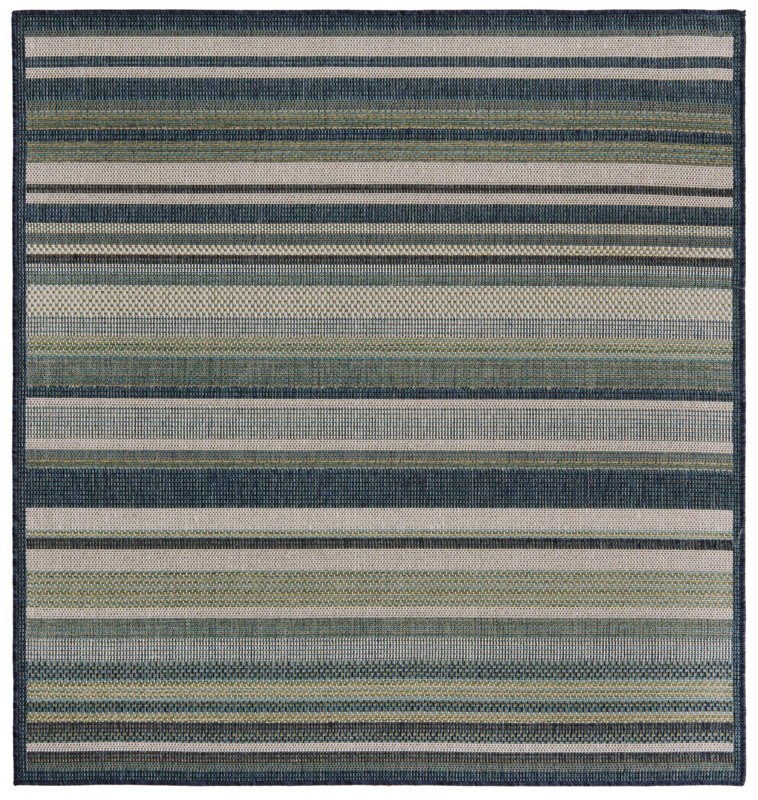 McBride · Striped Outdoor Rug, blue and ivory