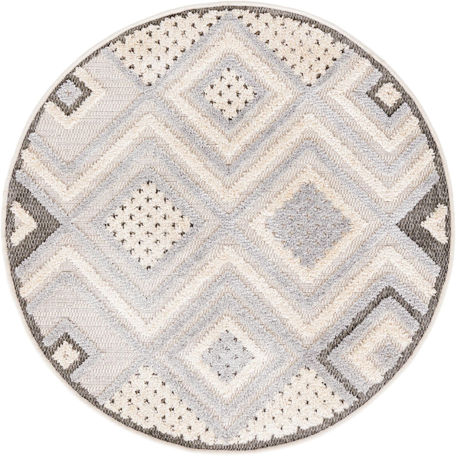 3' 3 x 3' 3 Crowley · Diamond geometric rug, beige and gray