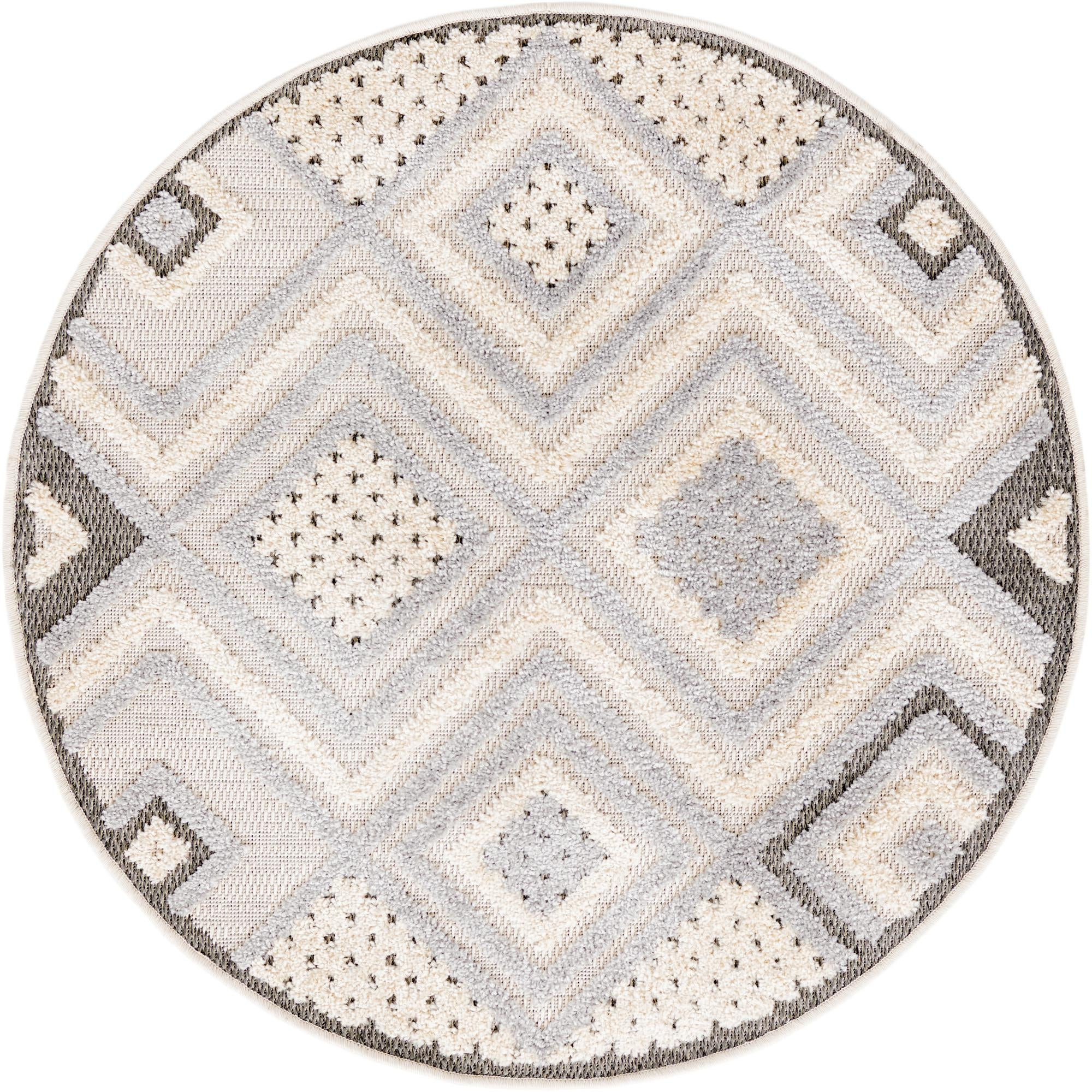 3' 3 x 3' 3 Crowley · Diamond geometric rug, beige and gray