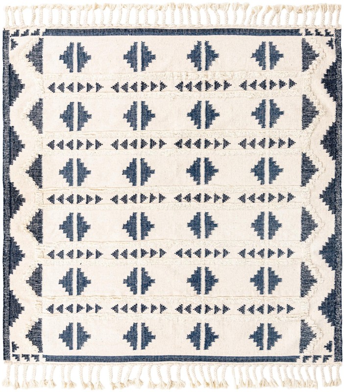 8' x 8' Maitland · Geometric tribal Wool Rug, navy and white