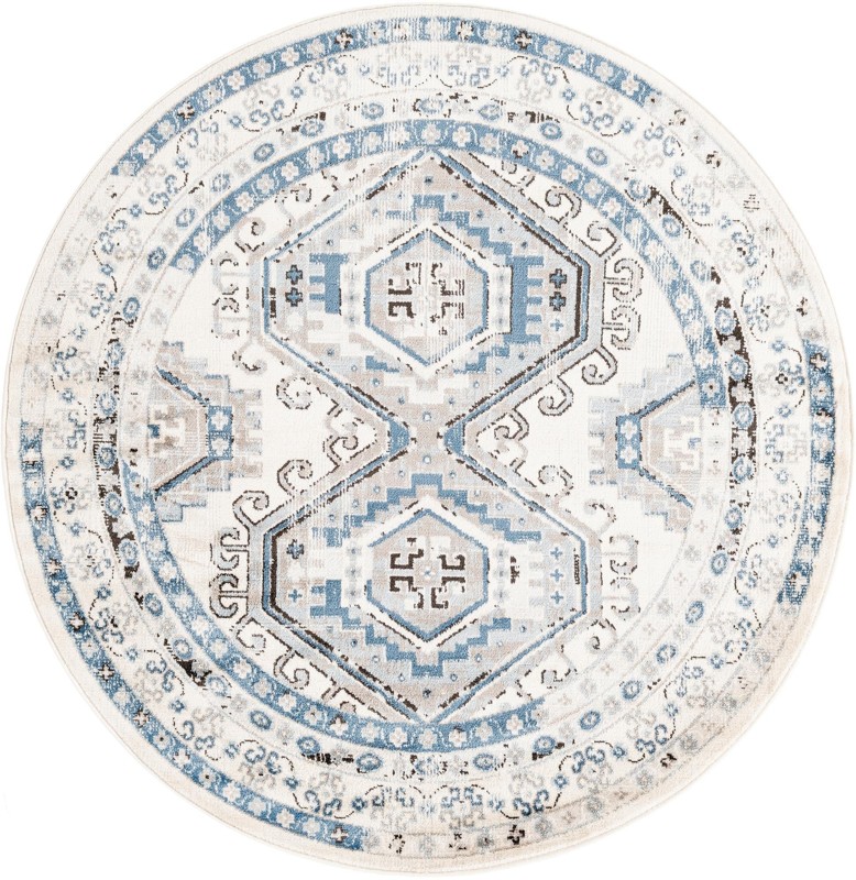Harmon · Geometric medallion rug, aqua and ivory