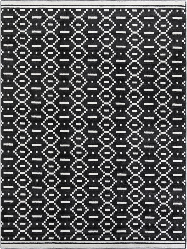 9' x 12' Rankin · Geometric diamond rug, black and ivory