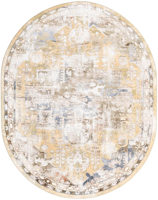 Starfield · Distressed medallion rug, yellow and ivory