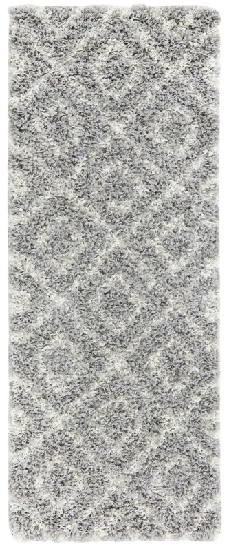 2' x 5' Brock · Diamond trellis Shag Rug, gray and ivory