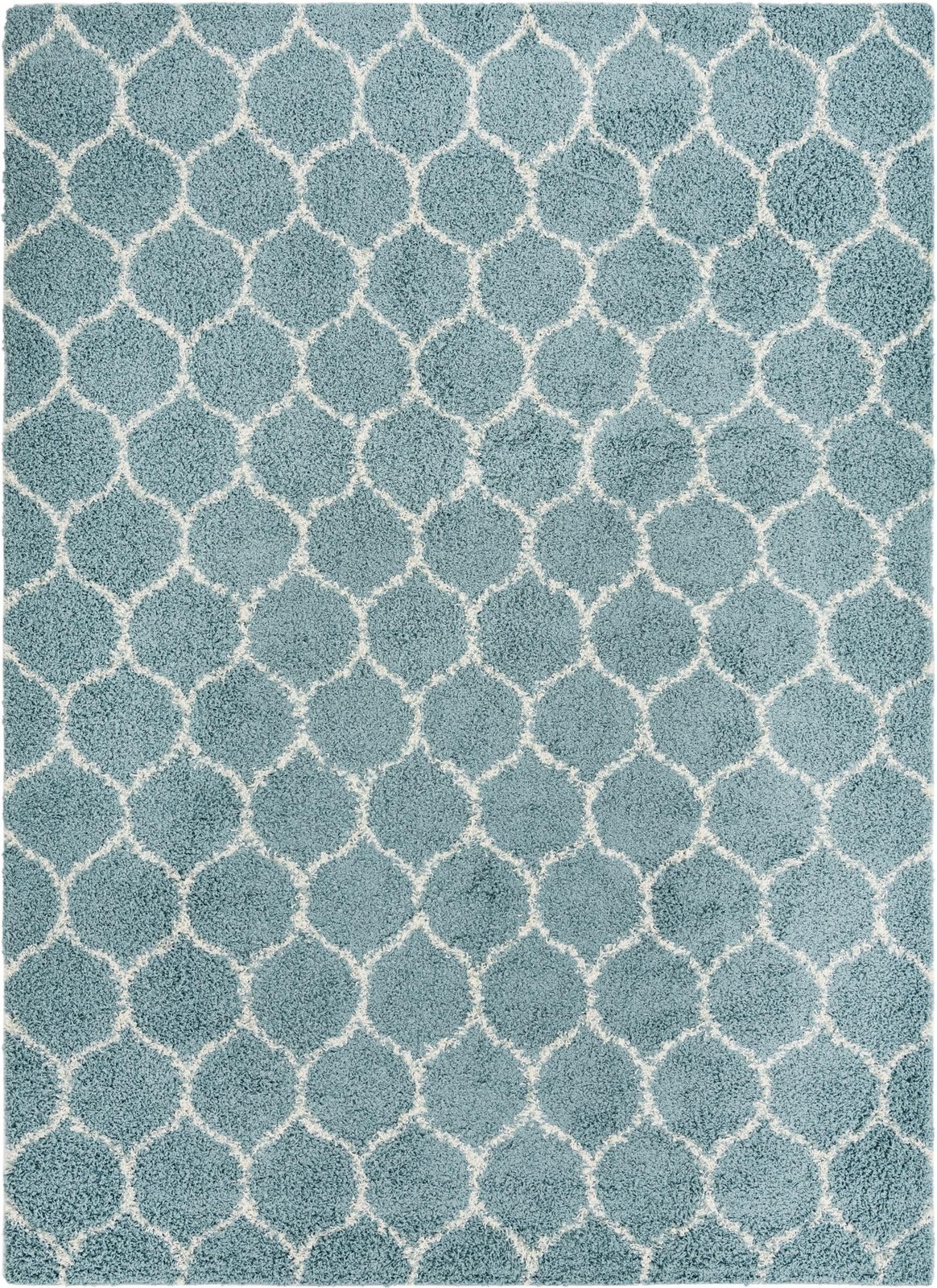9' x 12' Barnett · Lattice shag rug, light blue and ivory