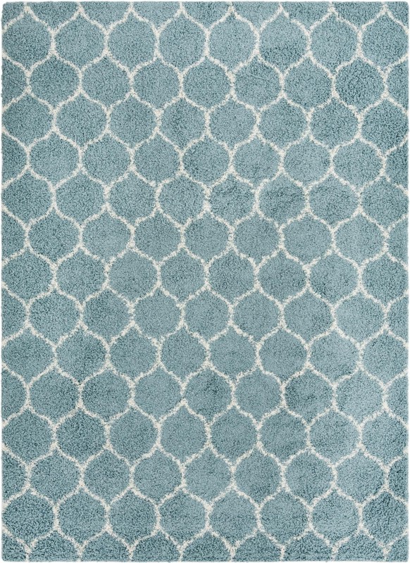 9' x 12' Barnett · Lattice shag rug, light blue and ivory
