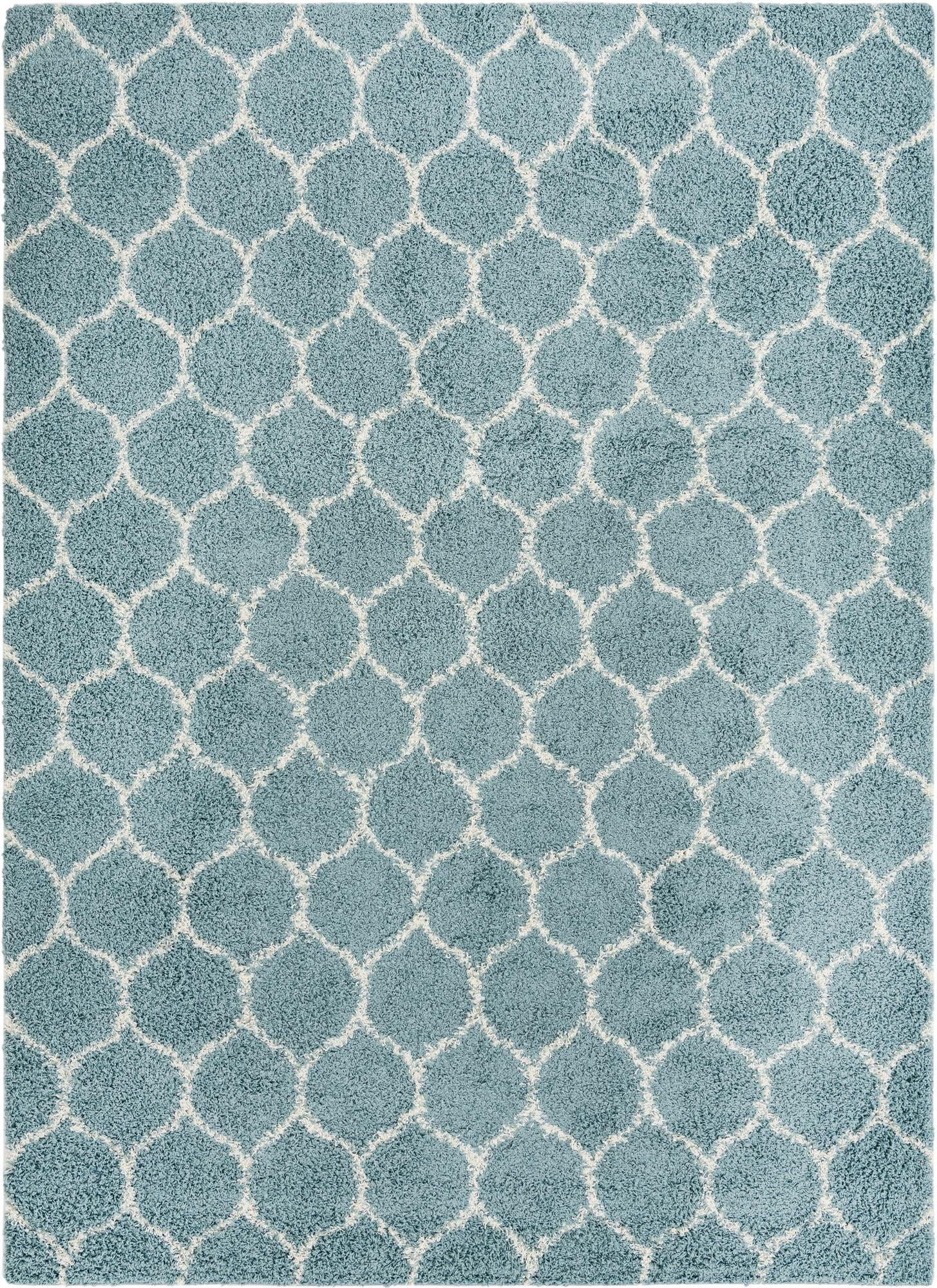 9' x 12' Barnett · Lattice shag rug, light blue and ivory