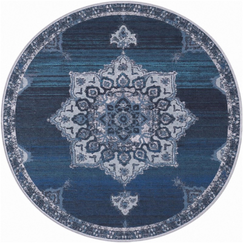 6' x 6' Rideout · Medallion rug, navy and light blue