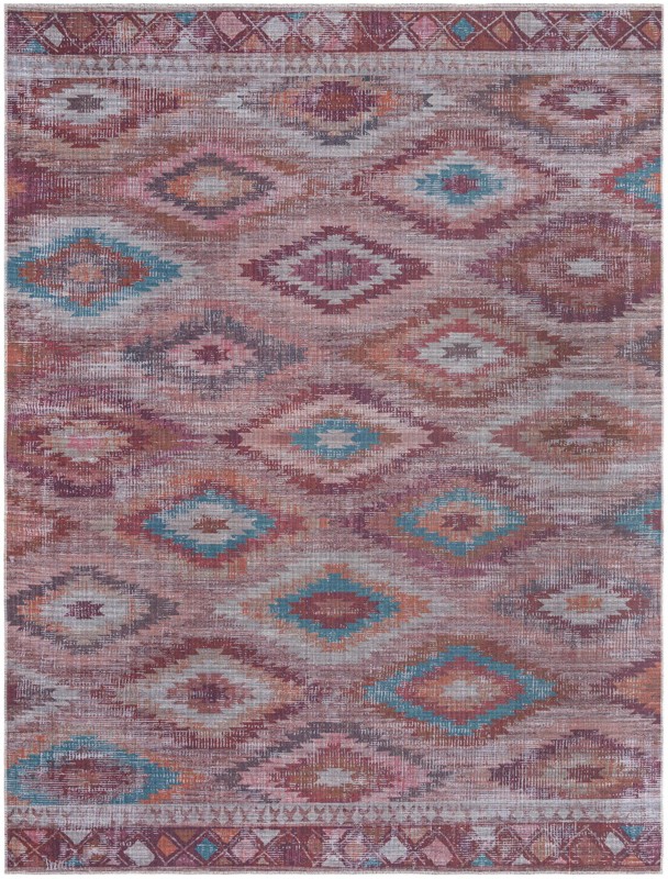 9' 2 x 12' Uttley · Diamond tribal Washable Rug, terracotta and turquoise