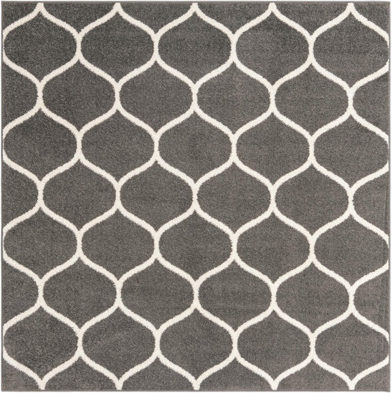 7' 10 x 7' 10 Ingram · Lattice rug, dark gray and ivory