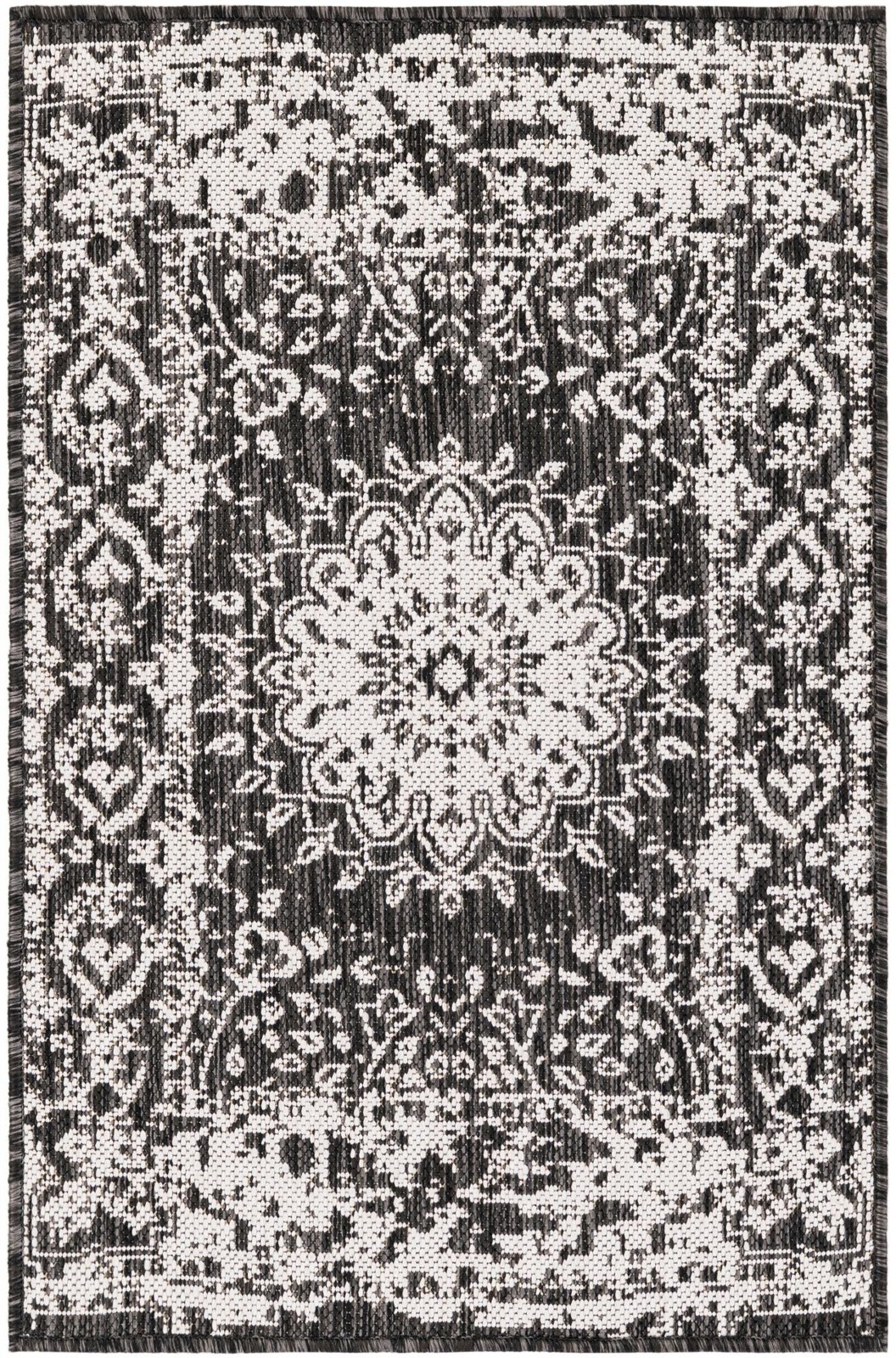 2' x 3' Royce · Border Outdoor Rug, black and white