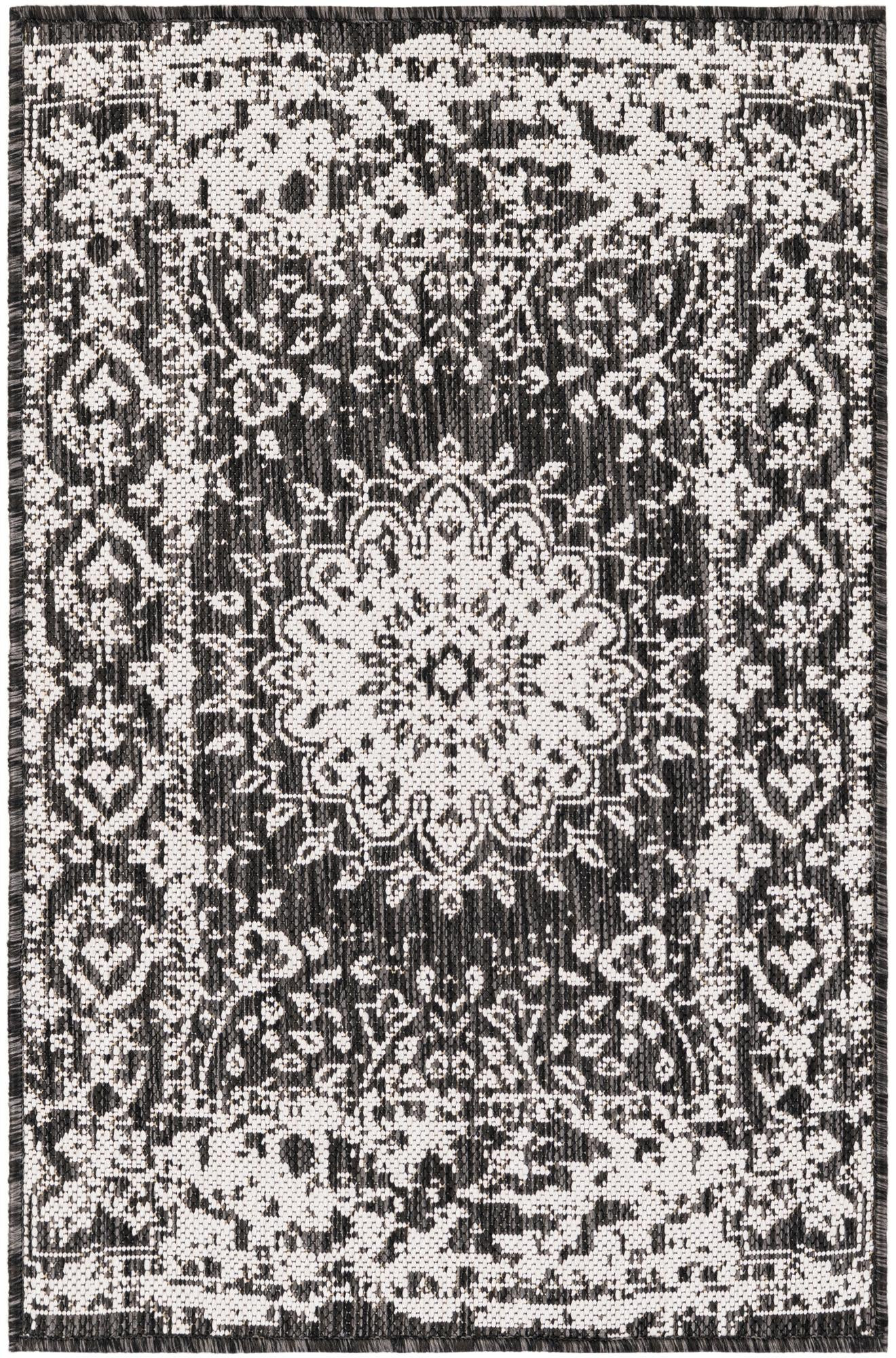2' x 3' Royce · Border Outdoor Rug, black and white