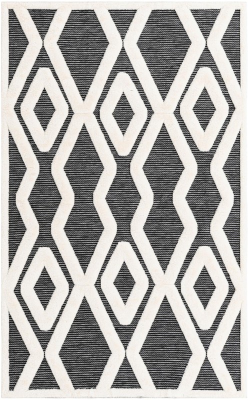 5' 3 x 8' Armstead · Geometric trellis rug, gray and ivory