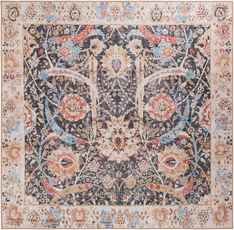 Starr · Floral Washable Rug, black and red