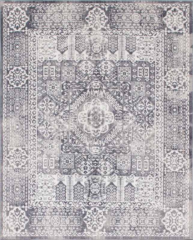 8' x 10' Beaman · Distressed medallion rug, gray and ivory