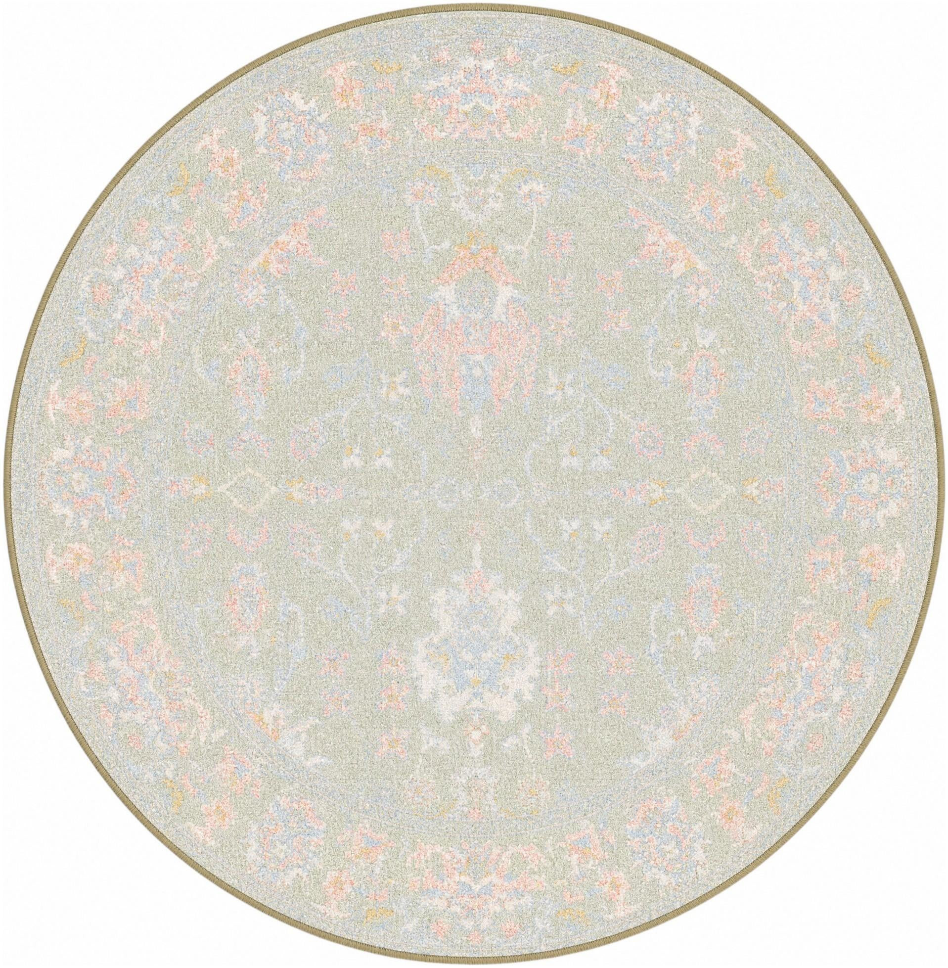 3' 3 x 3' 3 Sandys · Floral Washable Rug, sage and blush