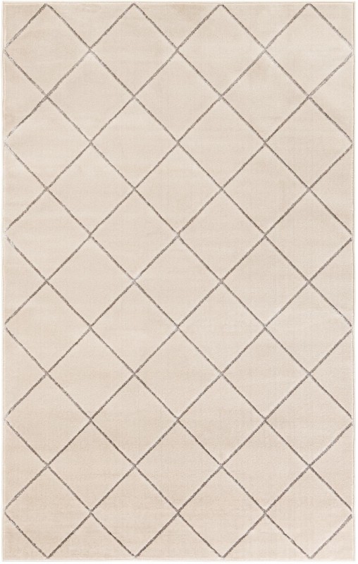 5' 3 x 8' Gilchrist · Diamond lattice rug, ivory and grey